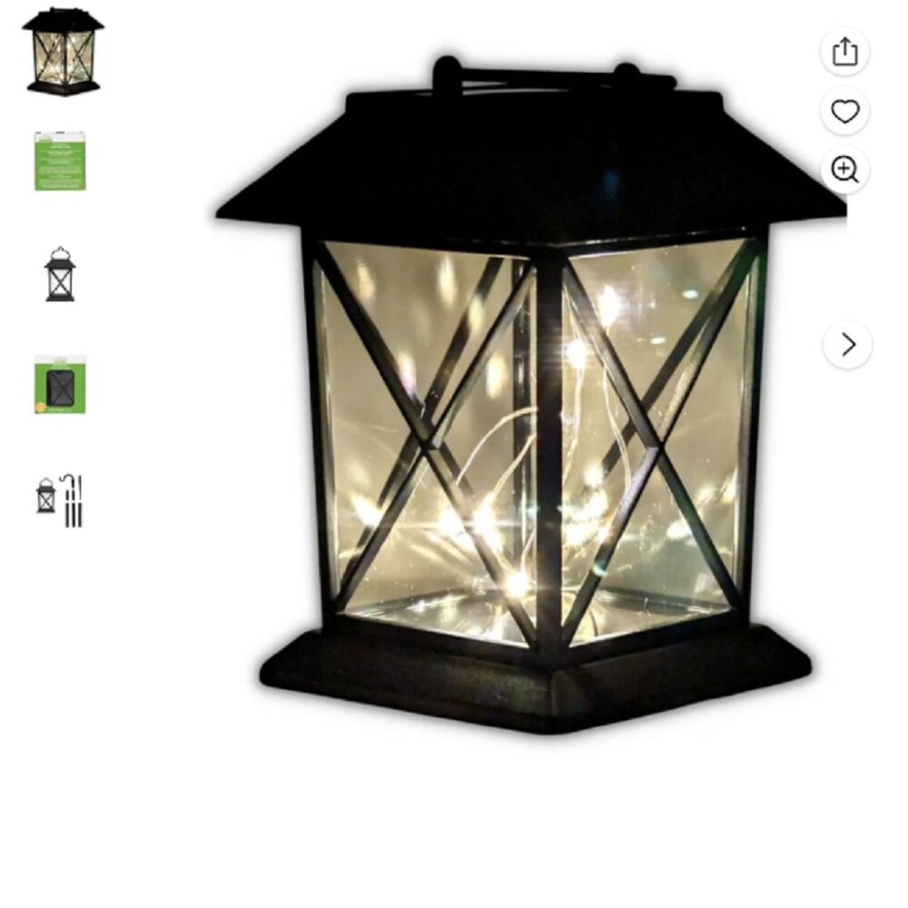 NEW IN BOX GARDEN COLLECTION 2-PACK SOLAR HOOK BLACK GARDEN LANTERNS/LIGHTS